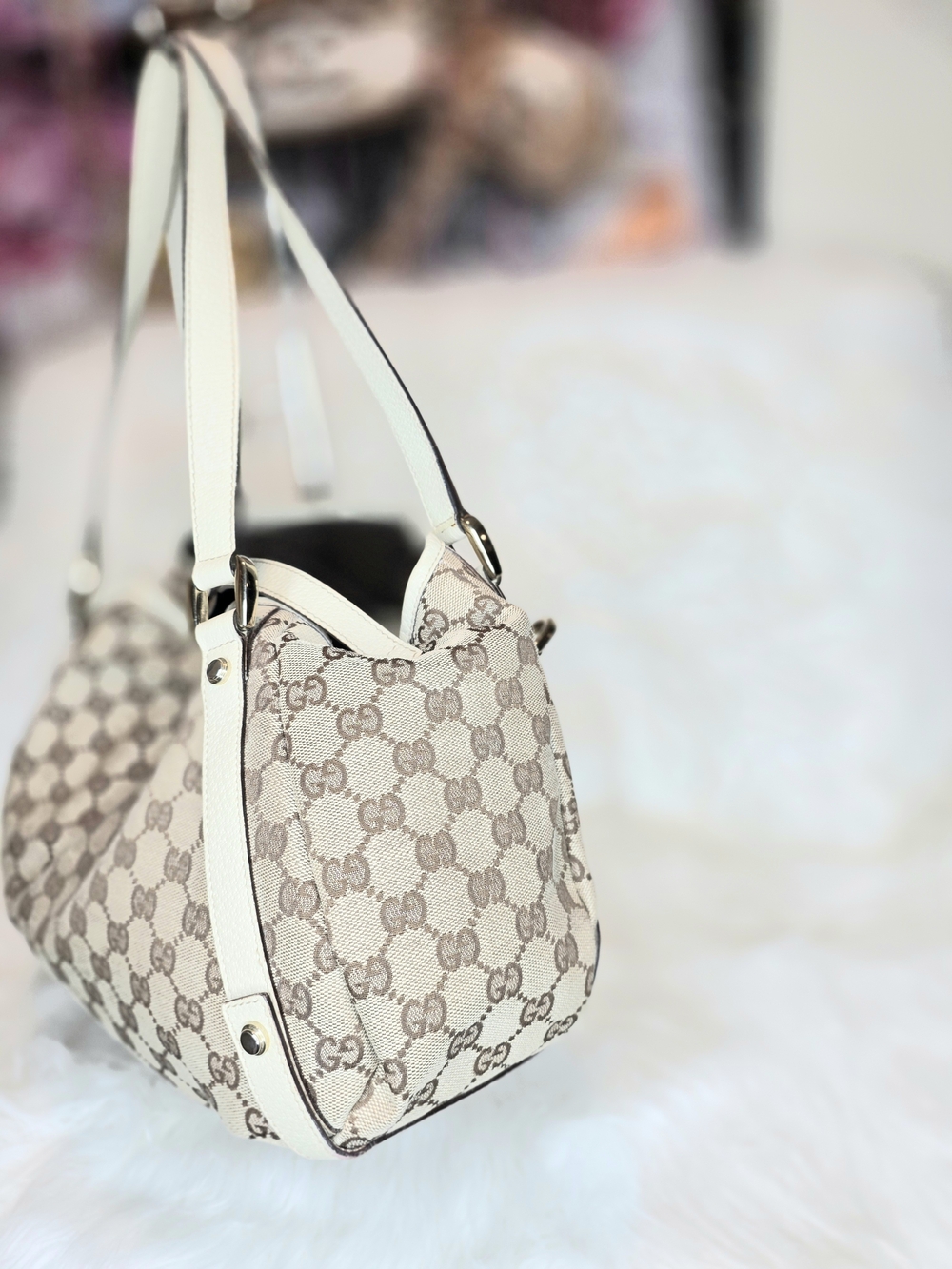Gucci Abbey Beige GG 2pcs Bag & Wallet Set Monogram Canvas D Ring & Leather Trim - Picture 4 of 17